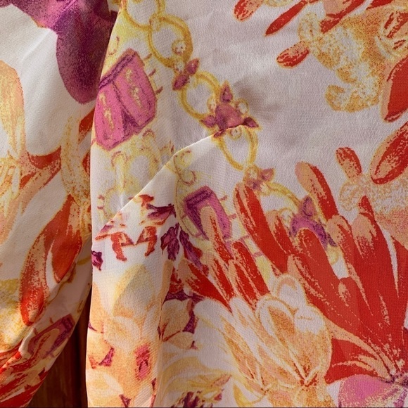 Adiva | Round Neck Semi Sheer 3/4 Sleeve Floral Pullover Blouse Top M - Picture 6 of 13